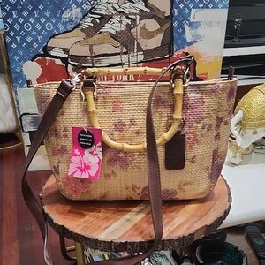 Relic Floral Woven Handbag - Yellow and Brown